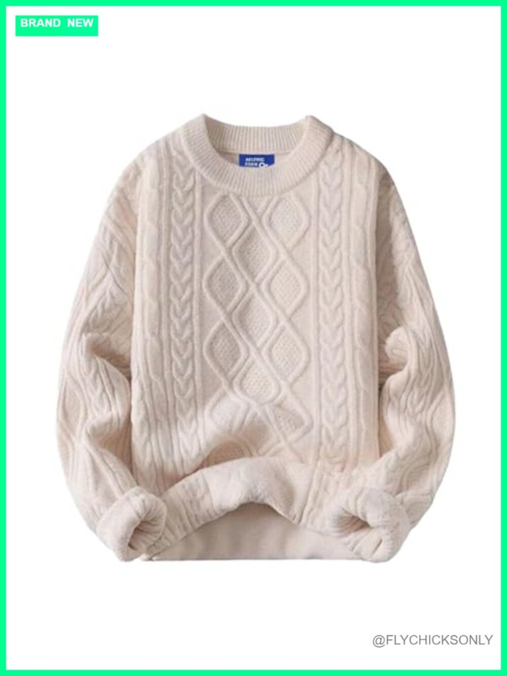 Oversized Vintage Cable Knit Crewneck Pullover Sweater Long Sleeve
